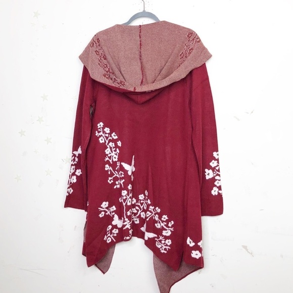 𝅺Vertigo poppy intarsia burgundy & white floral hooded cardi sweater coa… - Picture 9 of 15